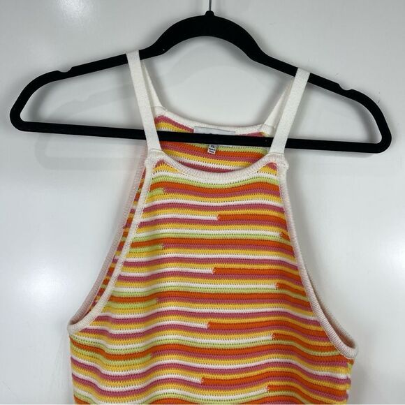 ACOA Orange Striped Knit Halter Mini Dress Sleeveleess Women's Size XL - Picture 2 of 9